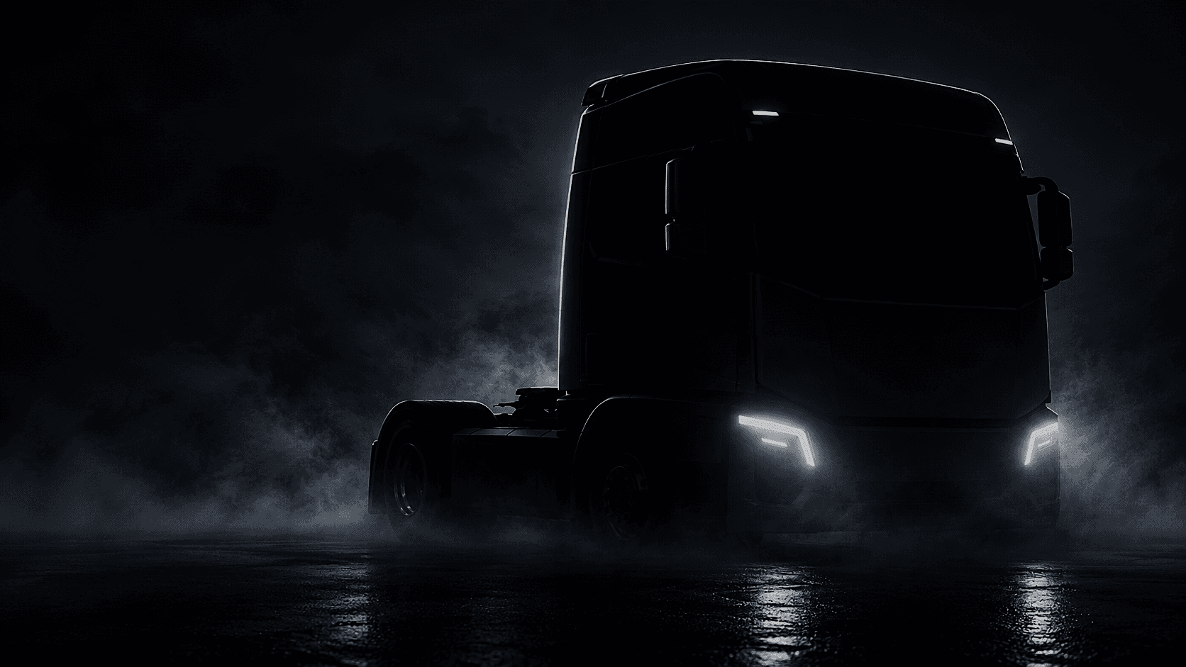 Silhouette of the Ezero Mobility all-electric heavy-duty truck in the dark